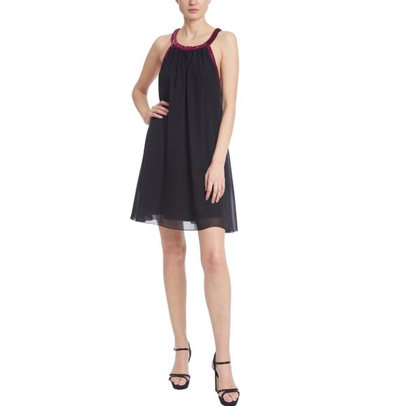 NEW Badgley Mischka Women’s Size 4 Black Trapeze Dress with Beaded Trim‎ NWOT - Picture 1 of 8